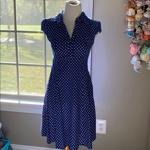 A-Line Blue and white Polka Dot Dress